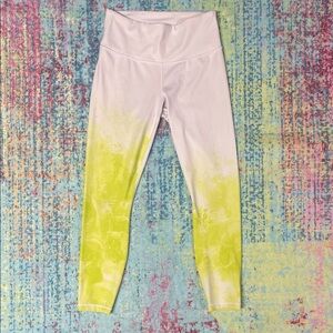 Athleta Pink to Neon Yellow Ombre High-Waist Leggings